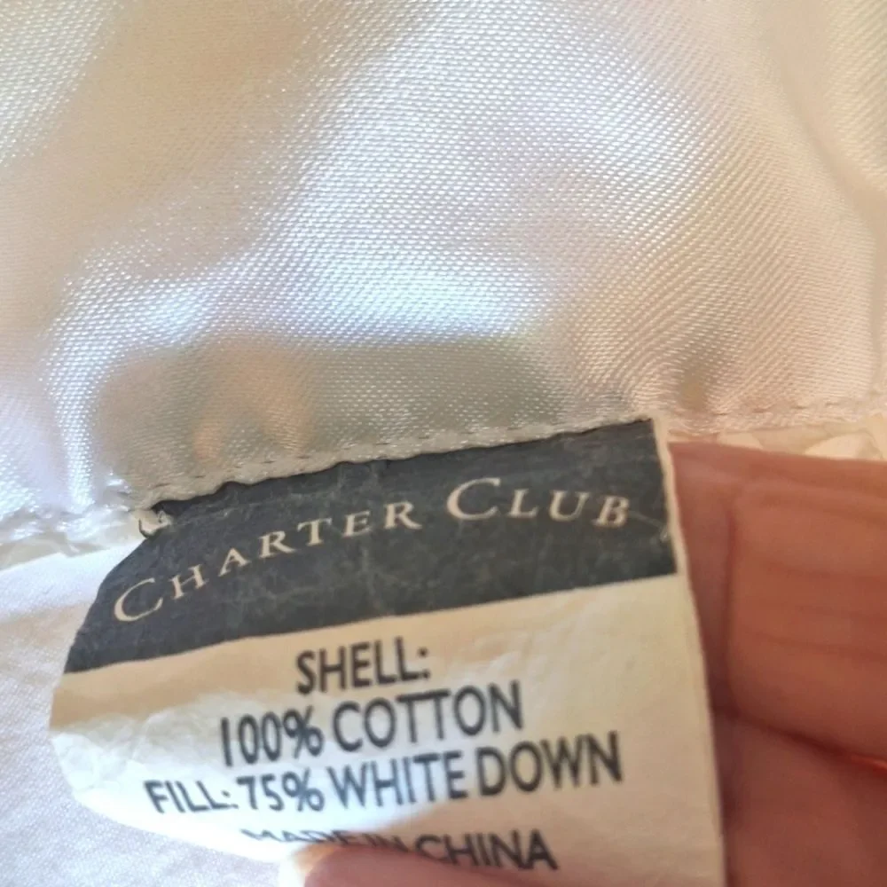 Charter Club White Cotton Lightweight Box 75% Down Fill Satin Trim Queen Blanket